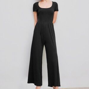 NWOT Cider Scoop Neck Short Sleeve Wide-Leg Jumpsuit — Black — Size L